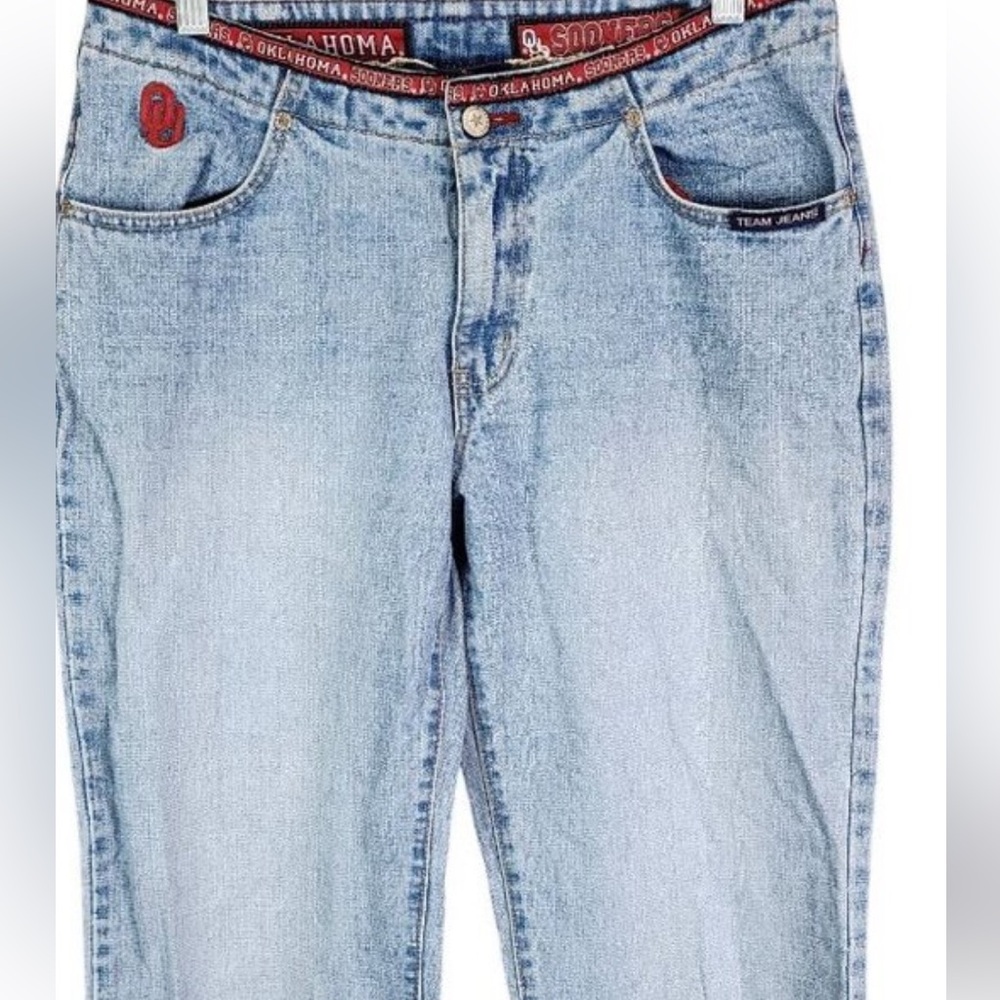 50%offw❤️ Oklahoma Sooners Blue Denim Team Jeans Capri Mid Rise  7/8 #66